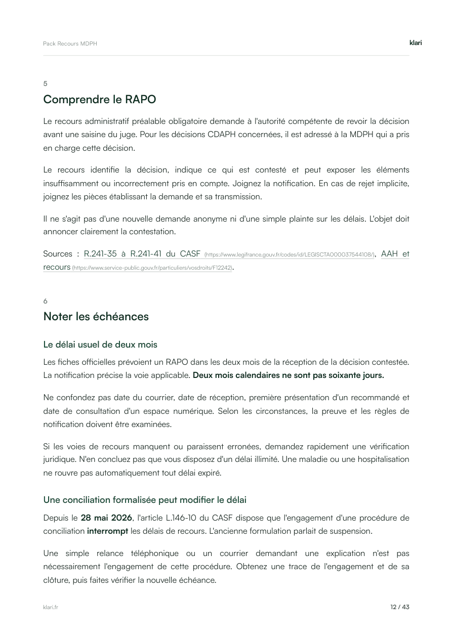 Pack Recours MDPH, page 12 : Comprendre le RAPO et les échéances